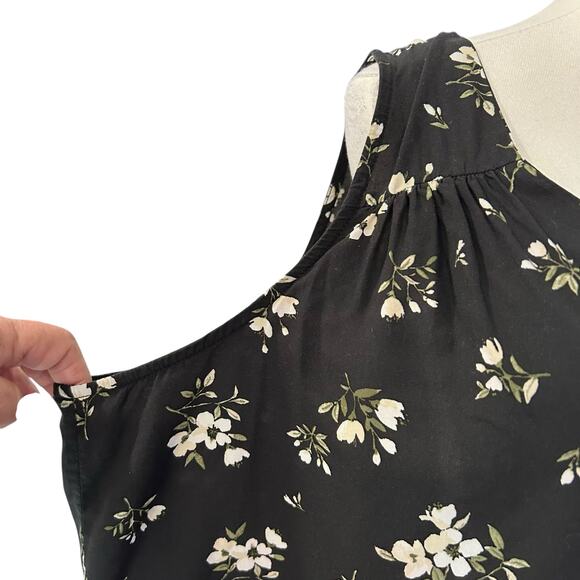 Old Navy Top Tank Black Floral Fairy Coquette Boho Keyhole Pleated XXL Summer - Picture 5 of 9